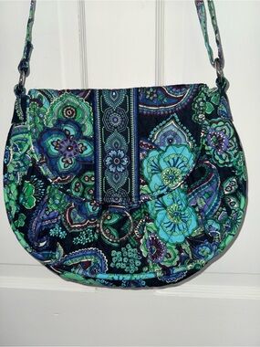 Vera Bradley Gorgeous Crossbody Bag in Teal Green & Black Spacious with pockets